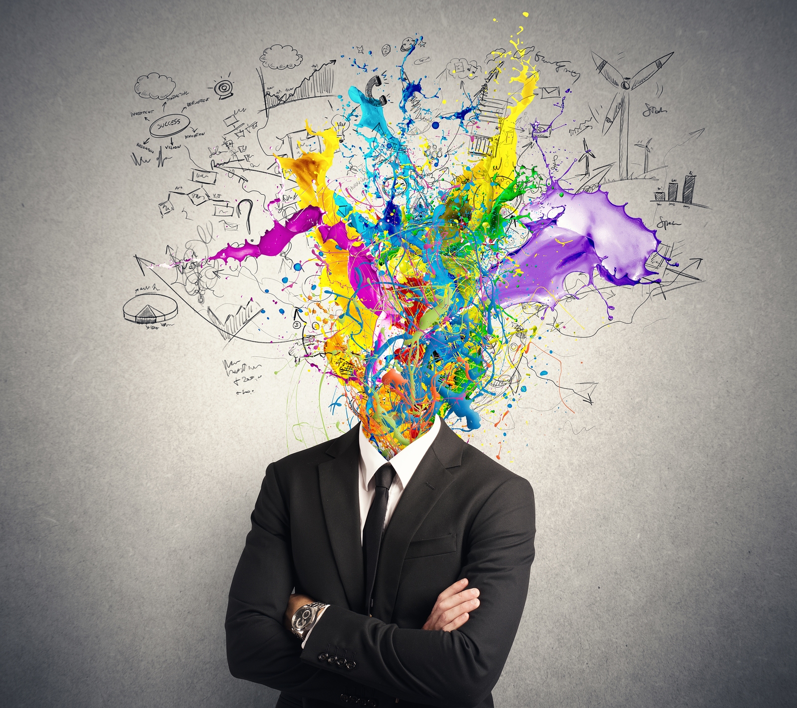 Concept of creative mind with colorful effect